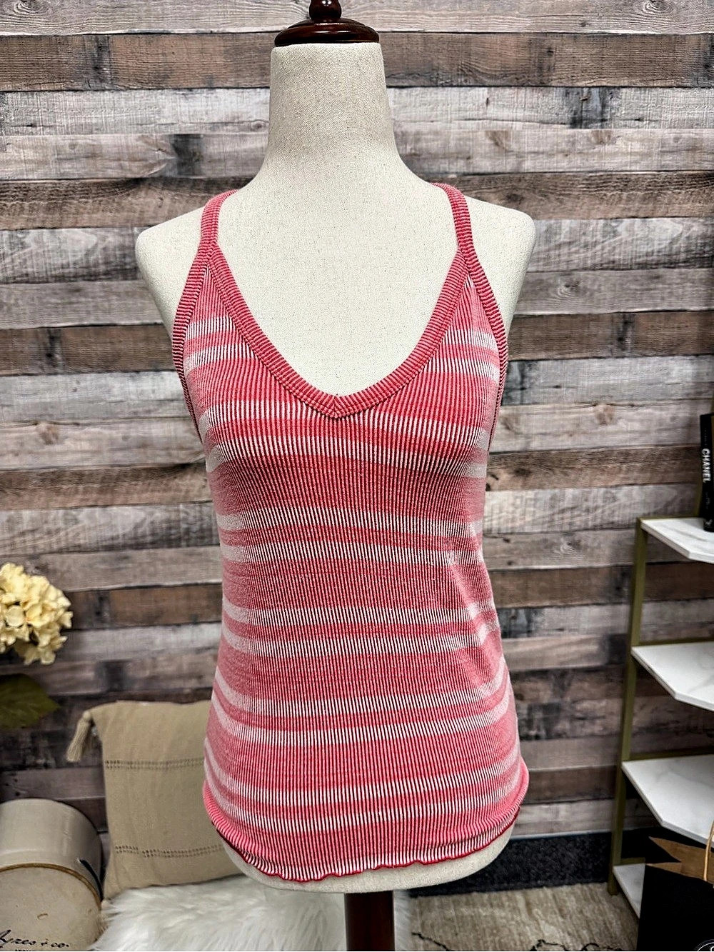 Gap ribbed pink/white stripe tank XS